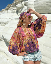 Load image into Gallery viewer, THALASSA BLOUSE WITH XL SLEEVES/ spicy orange and fuchsia oriental print