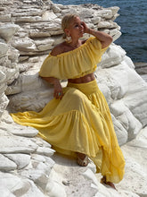 Load image into Gallery viewer, GYPSETTE MAXI SKIRT WITH 6 mtrs volant/ sunny yellow cotton voile