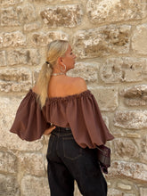 Load image into Gallery viewer, CARMEN BLOUSE / milk chocolate brown crepe satin