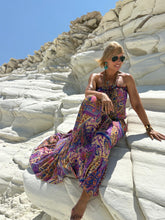 Load image into Gallery viewer, JOY MAXI DRESS with low waist and 6 mtrs volant/ blue orchid oriental print