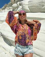Load image into Gallery viewer, THALASSA BLOUSE WITH XL SLEEVES/ spicy orange and fuchsia oriental print