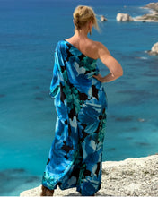 Load image into Gallery viewer, ATHENA MAXI DRESS ONE SHOULDER/ dark turquoise and blue xl flowers