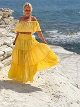 Load image into Gallery viewer, GYPSETTE MAXI SKIRT WITH 6 mtrs volant/ sunny yellow cotton voile