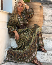 Load image into Gallery viewer, NOMAD MAXI DRESS/ green and olive green paisley print