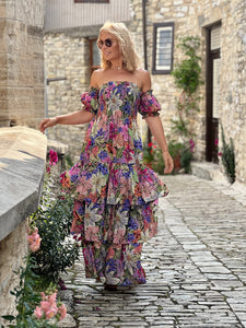 GARDENIA MAXI DRESS / pink+lavender floral print