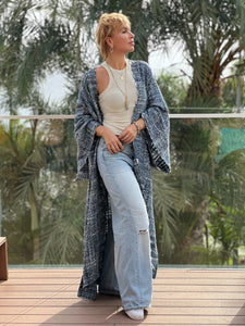 TWEED COAT / denim blue melange silk