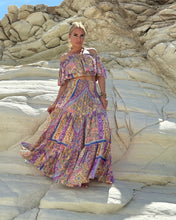 Load image into Gallery viewer, GYPSETTE MAXI SKIRT/ oriental print in pastel violet + butter yellow