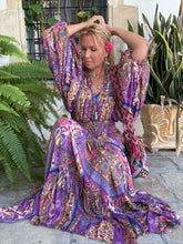 Load image into Gallery viewer, GYPSETTE MAXI SKIRT with 6 mtrs volant/ blue orchid oriental print