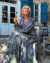 Load image into Gallery viewer, NOMAD MAXI DRESS/ brown and blue paisley