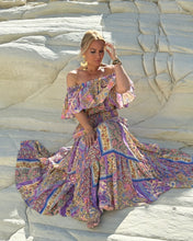 Load image into Gallery viewer, GYPSETTE MAXI SKIRT/ oriental print in pastel violet + butter yellow