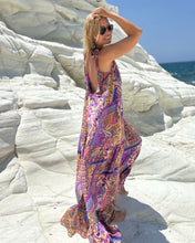 Load image into Gallery viewer, BAGGY MAXI DRESS with 6 mtrs ruffle / wild orchid blue oriental print