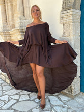 Load image into Gallery viewer, 5 FULL CIRCLE ASYMETRICAL SKIRT/ chocolate brown linen jersey