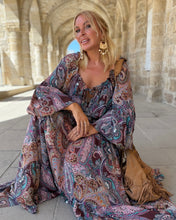 Load image into Gallery viewer, YASMINE MAXI DRESS/ burgundy, pink, turquoise paisley