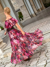 Load image into Gallery viewer, FLAMENCO MAXI DRESS/ red and pink floral chiffon