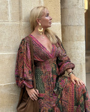 Load image into Gallery viewer, HIPPIE MAXI DRESS/ tourmaline print with golden thread