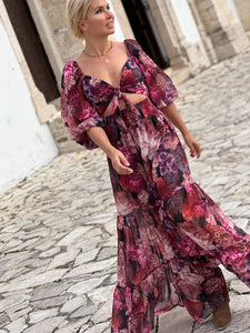 BONITA MAXI DRESS/ red and pink floral print