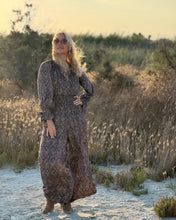 Load image into Gallery viewer, GLOW JUMPSUIT/ earthy and purple painsley print with metallic thread