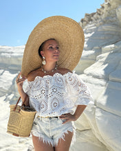 Load image into Gallery viewer, CARMEN BLOUSE / cream white embroidered cotton