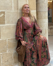 Load image into Gallery viewer, HIPPIE MAXI DRESS/ tourmaline print with golden thread