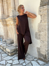 Load image into Gallery viewer, 3 TROUSERS / chocolate brown linen jersey
