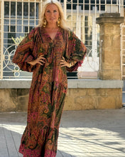 Load image into Gallery viewer, THALASSA MAXI DRESS/ tourmaline print with golden thread