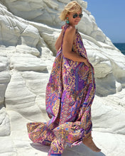 Load image into Gallery viewer, BAGGY MAXI DRESS with 6 mtrs ruffle / wild orchid blue oriental print