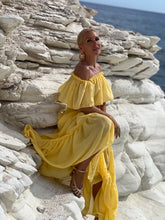 Load image into Gallery viewer, GYPSETTE MAXI SKIRT WITH 6 mtrs volant/ sunny yellow cotton voile