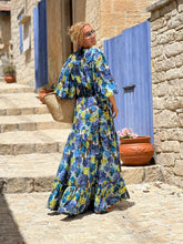 Load image into Gallery viewer, BOHOSOUL MAXI DRESS/ blue floral print