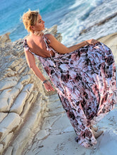 Load image into Gallery viewer, BAGGY MAXI DRESS/ silk with beige, chocolate, powder pink floral print