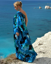 Load image into Gallery viewer, ATHENA MAXI DRESS ONE SHOULDER/ dark turquoise and blue xl flowers