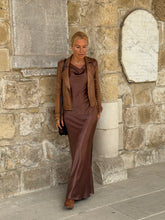 Load image into Gallery viewer, WAVE SLIP DRESS/ Milk chocolate brown satin