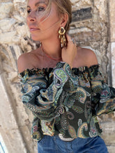 Load image into Gallery viewer, CARMEN BLOUSE/ green paisley