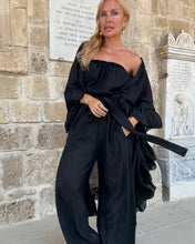 Load image into Gallery viewer, MUSE LONG KIMONO/ PONCHO WITH RUFFLES / black cotton voile