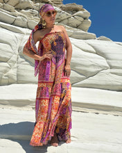 Load image into Gallery viewer, LA ISLA MAXI DRESS/ spicy orange, fuchsia , purple oriental print