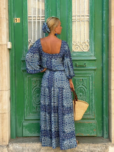 CARO MAXI DRESS/ navy blue floral print