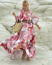 Load image into Gallery viewer, YASMINE MAXI DRESS with 6 mtrs volant/ blush pink xl flowers