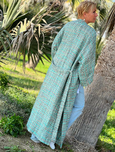 TWEED COAT/ turquoise+grey+beige tweed