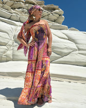 Load image into Gallery viewer, LA ISLA MAXI DRESS/ spicy orange, fuchsia , purple oriental print