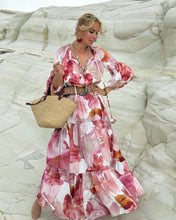 Load image into Gallery viewer, YASMINE MAXI DRESS with 6 mtrs volant/ blush pink xl flowers