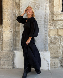 BOHOSOUL MAXI DRESS / black cotton voile