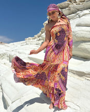 Load image into Gallery viewer, LA ISLA MAXI DRESS/ spicy orange, fuchsia , purple oriental print