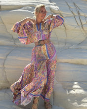 Load image into Gallery viewer, THALASSA MAXI DRESS/ pastel oriental print, lilac+ butter yellow
