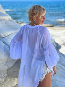 PIRATE BLOUSE/ white cotton voile