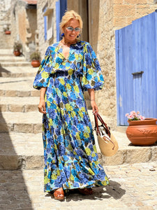 BOHOSOUL MAXI DRESS/ blue floral print