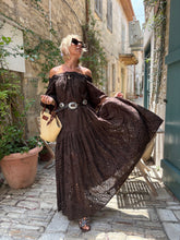 Load image into Gallery viewer, NEW! CARMEN MAXI DRESS / dark chocolate brown cotton embroidery