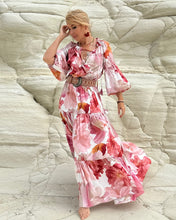 Load image into Gallery viewer, YASMINE MAXI DRESS with 6 mtrs volant/ blush pink xl flowers