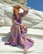 Load image into Gallery viewer, HIPPIE MAXI DRESS/ wild orchid blue, purple, yellow oriental print