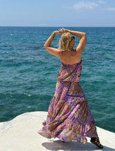 Load image into Gallery viewer, JOY MAXI DRESS with low waist and 6 mtrs volant/ blue orchid oriental print