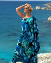Load image into Gallery viewer, ATHENA MAXI DRESS ONE SHOULDER/ dark turquoise and blue xl flowers