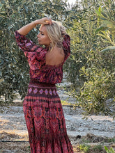 Load image into Gallery viewer, BELLA MAXI DRESS/ burgundy and red paisley print with metallic thread